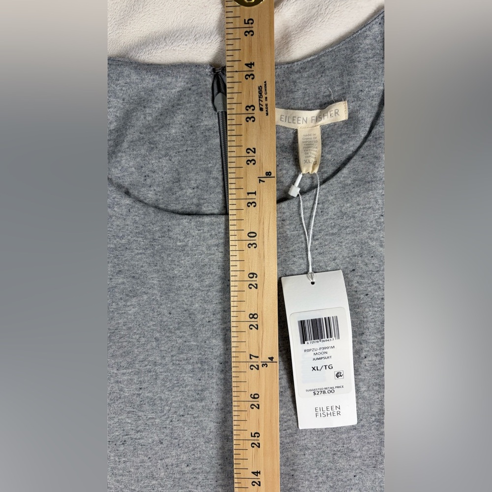NWT Eileen Fisher Speckled Organic Cotton Jumpsuit in Moon Gray Crop Jumper XL - Picture 6 of 11